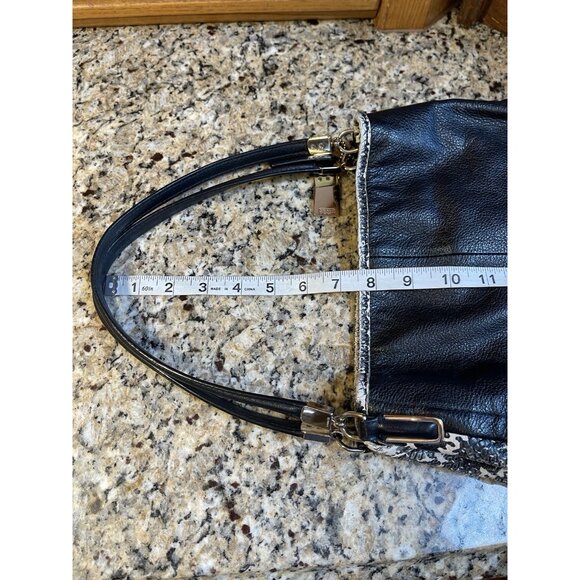 Coach Black Leather Tote Shoulder Bag F1393 Python Snake Print Trim Medium - Picture 7 of 15